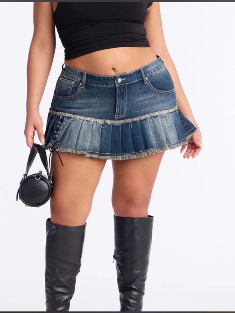Fashion Nova Denim Pleated Mini Skirt - Blue Size 1XL